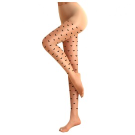 FANCAME Heart Tights for Women, Sheer Stockings High elasticity Pantyhose with Little Hearts Patterned (US, Alpha, Medium, Large, Regular, Regular, Nude)