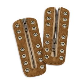 Soletec Suede Leather Lace-in Boot Zipper Inserts for All Brands, Tieless Shoe Laces, 7 Non Isometric Gold Eye, 1 Pair, Brown