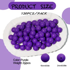 120pcs Richbunnys 15mm Bulk Silicone Beads for Pens and Keychain Making,Large Bead for Necklace and Bracelets Making,Assorted Rubber Beads Set for Crafts(Purple)