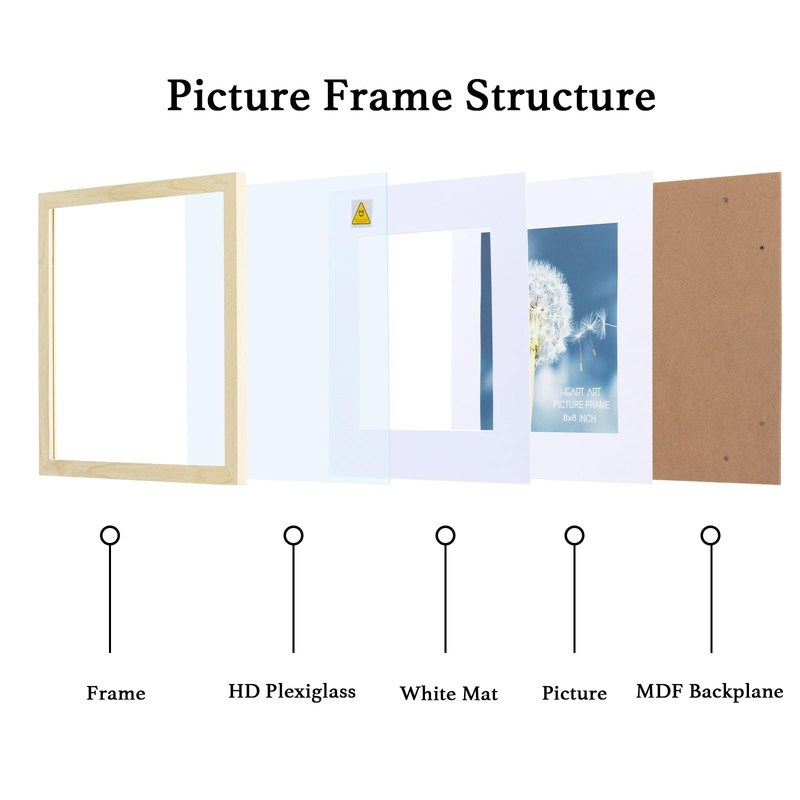 HEART ART 8x8 Natural Wood Picture Frame Set of 9,Display