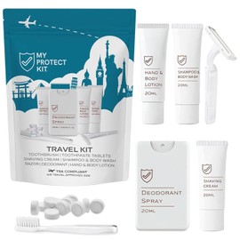 MY PROTECT KIT Kit De Viaje Aprobado Por La Tsa Para Hombres Y Mujeres Set De Higiene Con Artículos De Tocador Loción Para Manos Y Cuerpo,