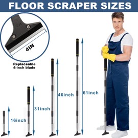 Greeily Floor Scraper Long Handle, 31" to 61" Gum Scraper Tool for Floor Cleaning Tile Wall Gum Paint with 4 inch Scraper Blade Long Handle Sturdy and Durable (31“-61”)