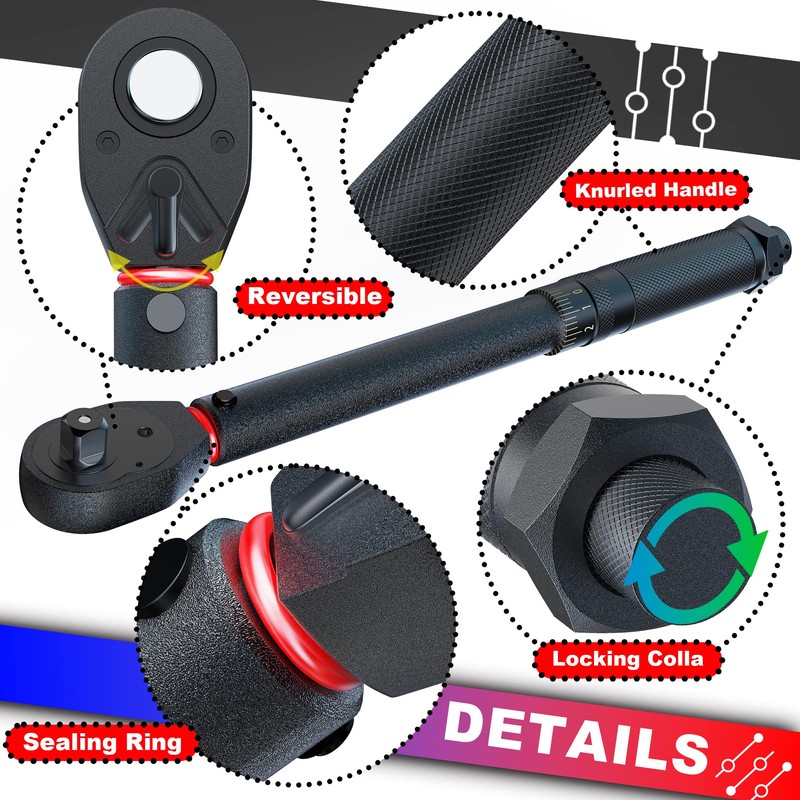 KIRXST 1/4 Inch Drive Click Torque Wrench Set 3-33 Nm