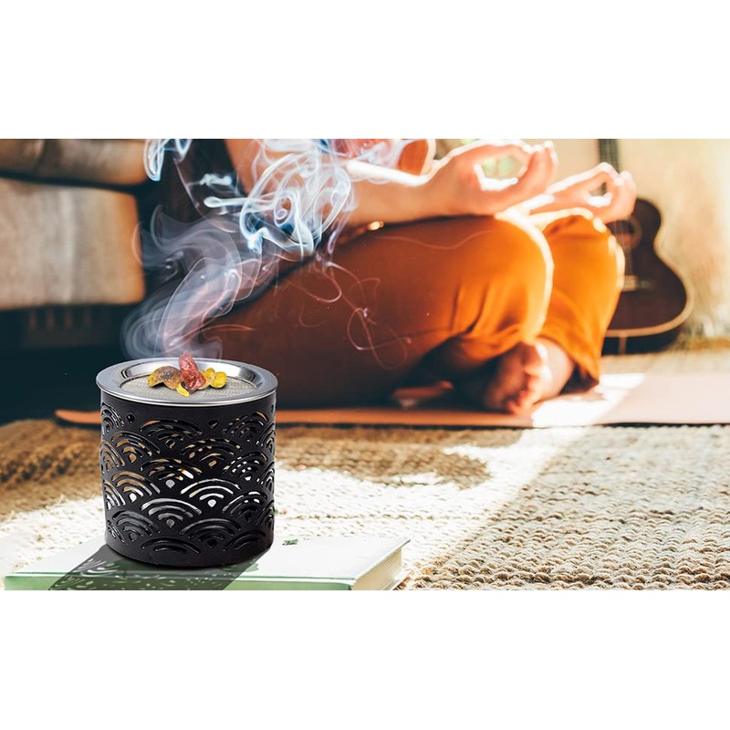 Incense Burner Made of Iron, Black, Height 6 cm, Handmade