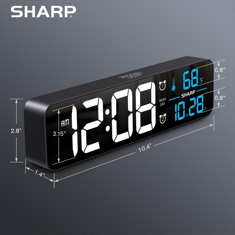 Sharp Digital Large Display Alarm Clock for Living Room Office