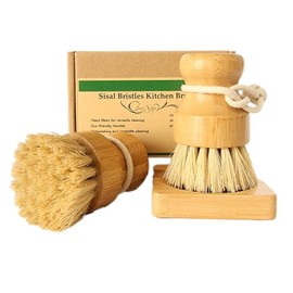 Bamboo Vegetable Brush, Natural Sisal Soft Bristle Kitchen Brush | Bamboo Dish Brush with Holder, Eco Friendly Dish Scrubber