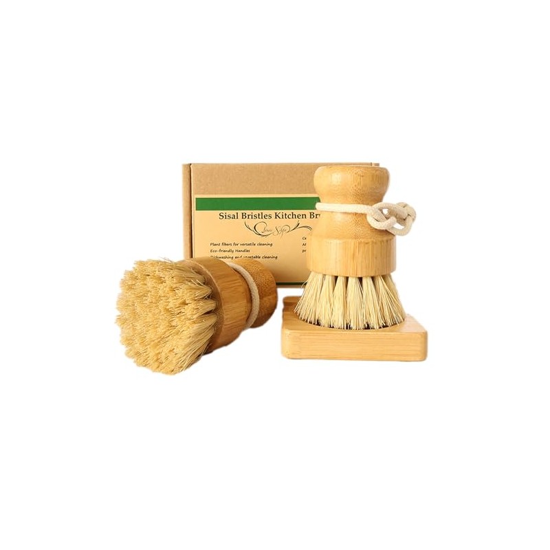 Bamboo Vegetable Brush, Natural Sisal Soft Bristle Kitchen Brush |