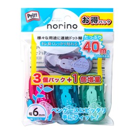 Plus 54-419 Norino Beans Tape Glue Firmly Sticking, Width 0.2 inches (6 mm) x 32.8 ft (10 m), 4 Pieces, Clear Assortment