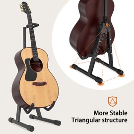 GLEAM Adjustable Folding Guitar Stand, A-shape with Neck Holder, Fully Assembled - For School Music Program, Concerts & Multiple Users, Black, Fit Guitar Bass Ukulele and Banjo