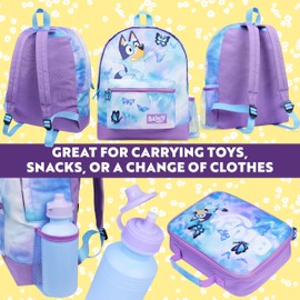 Bluey Backpack Set 4 Pcs Water Bottle Pencil Case School Bag Swim or Lunch Bag Nursery School Supplies Travel Rucksack Set Butterfly