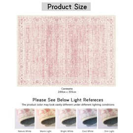 Brakki 8x10 Area Rugs Washable, Pink Large Rugs for Living Room Bedroom Dining Room Office, Ultra Thin Soft Boho Rug Non Slip, Vintage Distressed Carpet Floral Rug for Home