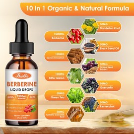 Bunkka (2 Pack) Berberine Supplement, Berberine Liquid Drops with Ceylon Cinnamon, Bitter Melon, Sugar-Free & Vegan Supplement Supports Immune System & Gastrointestinal Care - 4 FL Oz