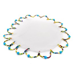 BillionHers Coffee Table Food Covers - Beaded Round Handmade Net Food cover for Dining Table, Garden Table (White Mesh) 100cm Diameter