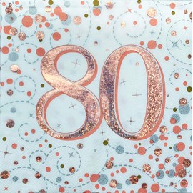 Oaktree Sparkling Fizz 80th Rose Gold 33cm x 33cm 3-ply Napkins 16pcs