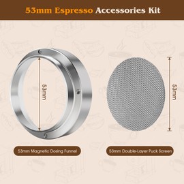 53mm Espresso Accessories Set, Puck Screen & 53mm Dosing Funnel Set, Coffee Bar Accessories Fits 54mm Portafilters (Medium 53MM)