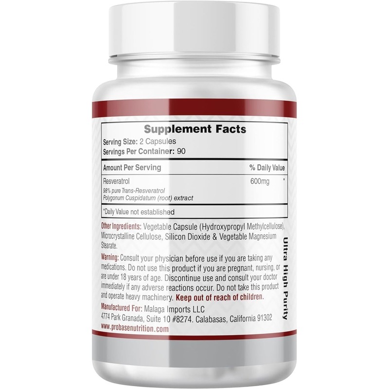 Probase Nutrition Ultra High Purity Resveratrol Capsules - 98% Trans-Resverat