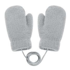 JINTN Winter Cartoon Children's Finger Gloves, Padded and Thickened, Double Layer Warm Wool Knitted Double Knitting Wool Toddler Mittens Thickened Neck Glove, gray