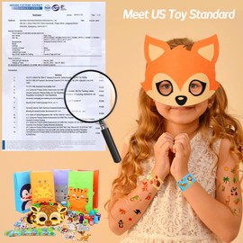 RichSmile 136PCS Jungle Safari Party Favors, Zoo Safari theme Birthday Animal Party Supplies with Treat Bags Slap Bracelets Animal Masks for Kids, Keychains,Stickers as Goodie Bag Fillers