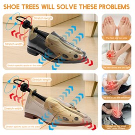 VIVEBEI Wooden Shoe Stretcher Women Men, Professional 4-Way Wooden Shoe Tree Stretch Length Width for Wide Feet