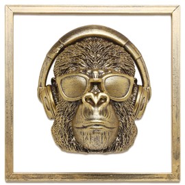 Animal Heads Wall Decor (Includes Metal Frame) Resin Animals Sculptures Head Wall Hanging Decoration Gold vintage Wall Sculpture for Living Room Bedroom Office (Gorilla)