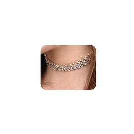 Wiwpar Rhinestone Choker Necklace Dainty Tennis Chain Necklace Wedding Party Accessories Golden for Women