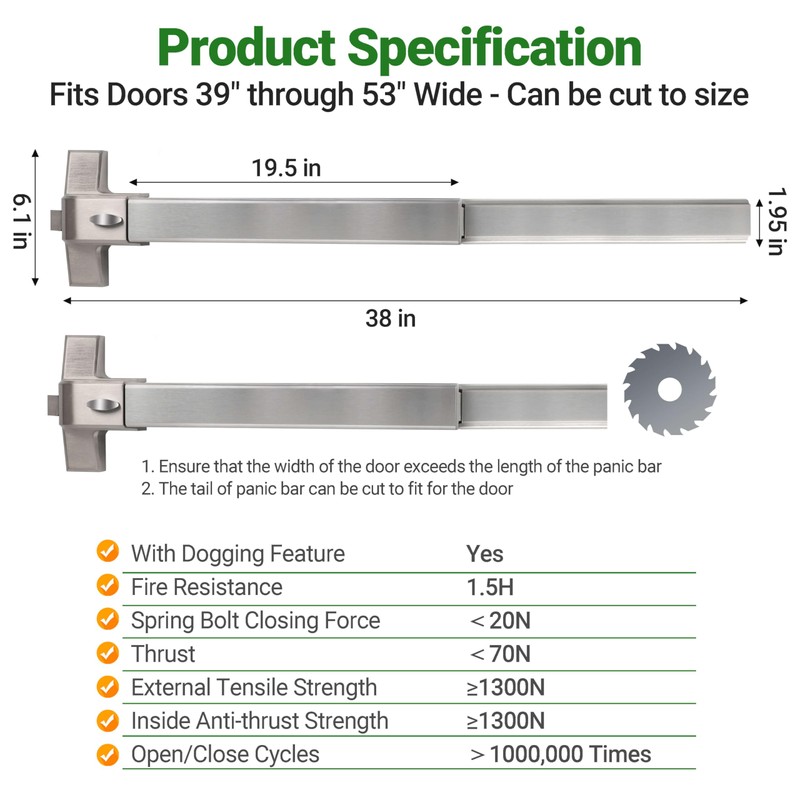 Push Bar Panic Exit Device for Emergency Exit Doors with