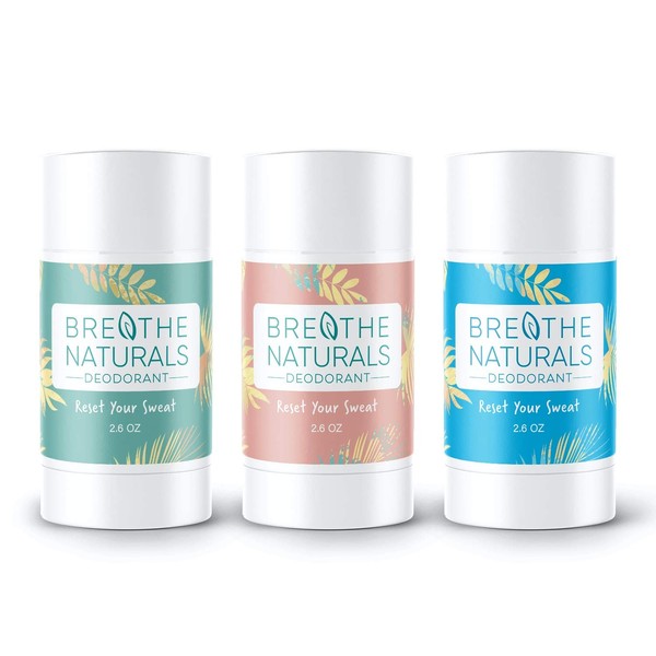 Breathe Naturals | Natural Deodorant for Women, Men and Kids, 24 Hour Odor Protection, Aluminum Free, Safe for Sensitive Skin | 3 Pack