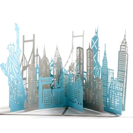 EkiShoal New York Pop Up Cards with Envelopes for Cityscape-Blue