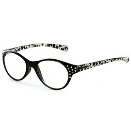 Aloha Eyewear Crystal Lace Cateye Reading Glasses with Multicolored Demi Frames for Women (Black +1.25)
