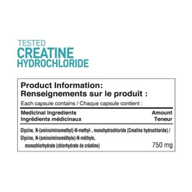 Tested Nutrition Creatine HCL Capsules | 750mg Creatine Hydrochloride HCL Capsules | Increased Muscle Mass, Strength, Performance, Recovery | 30 Servings (120 Capsules)