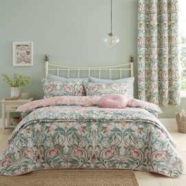 Catherine Lansfield Bedding Clarence Floral Single Duvet Cover Set with Pillowcase Natural/Green