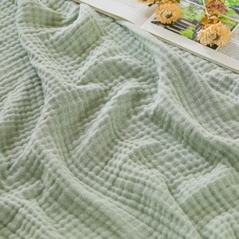 EMME - Cobija de Muselina de algodón Grande y Decorativa para sofá, cobija de Gasa Suave, Transpirable, Ligera, para Cama, Adultos (Verde Salvia Jaspeado, 127 x 178 cm)
