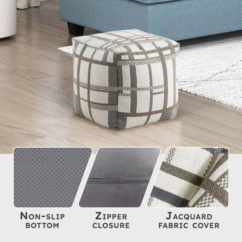 Lexicon Pouf Ottoman, Square Ottoman Foot Rest, Jacquard Fabric Pouf,