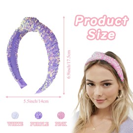 3 Pcs Sequin Knotted Hairbands Cute Sparkly Headband Princess Head Band Glitter Hair Accessoriesfor Women White Purple Pink