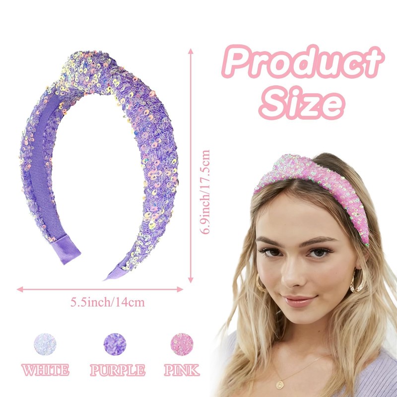 3 Pcs Sequin Knotted Hairbands Cute Sparkly Headband Princess Head