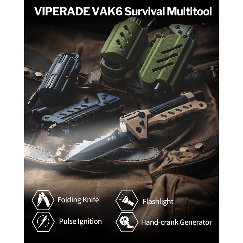VIPERADE VAK6 Survival Multitool with Folding Knife, LED Flashlight, Pulse
