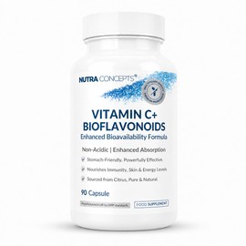 Nutraconcepts Vitamin C+ Bioflavonoids - 90 Vegan Capsules - Supports Immunity, Skin & Energy - Enhanced Absorption with Citrus Bioflavonoids - Non-Acidic Formula - Stomach Friendly - Made in UK