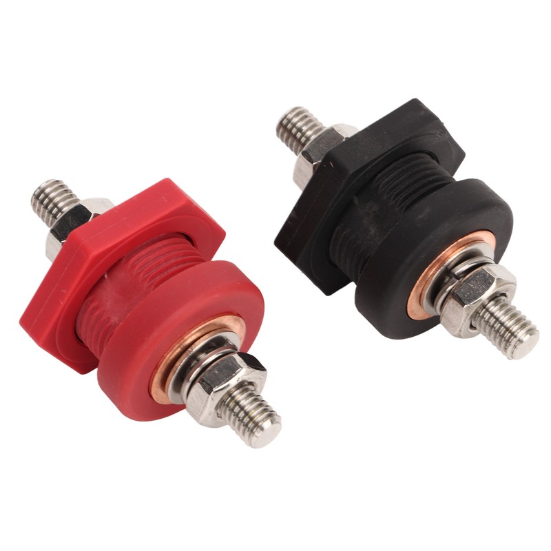 1Pair Thru Panel Battery Terminal Connectors 3/8 In Black Red
