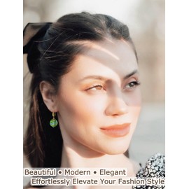 Colorful Murano Style Glass Earrings, Elegant Multicolor (Green Aqua Blue Gold) Murano Jewelry, Drop Dangle Earrings for Women Trendy, 18k Gold Plated (Vibrant Green)