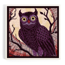 Owl, Paper Mosaic (Red) (Absorbent Ceramic Coaster, Single, Cork Back, Kitchen Table Decor)