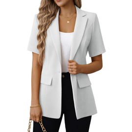 Mina Self Short Sleeve Blazer Jacket for Women 2026 White Cotton Summer