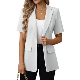 Mina Self Short Sleeve Blazer Jacket for Women 2026 White Cotton Summer