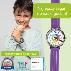 Kiddus Learning Watch for Kids Boys and Girls Analogue Watch with Time Learning Exercises Time Teacher Polski Purple, Polski Fioletowy, Strap.