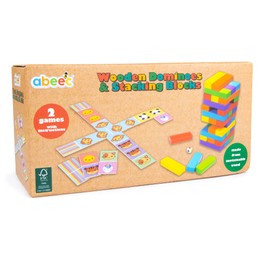 abeec Wooden Blocks & Dominoes For Children - Kids Toys Age 3 - Kids Games - Wooden Stacking Toys - Animal Dominoes For Children - Educational Toys For 2+ Year Olds