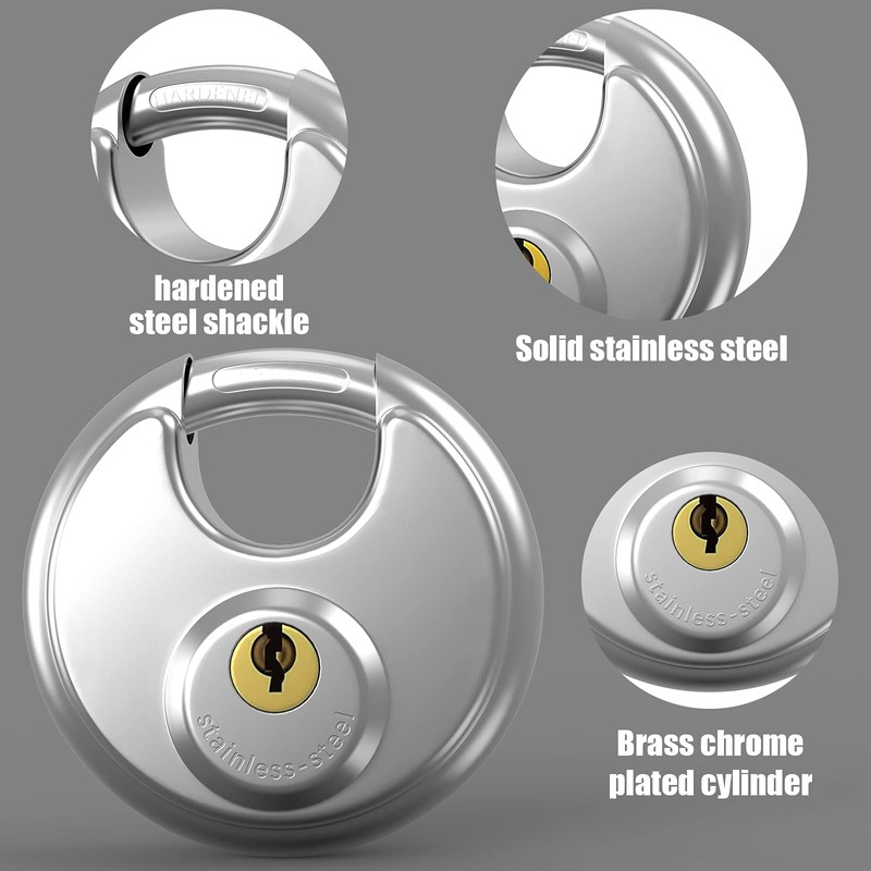 Keyed Padlock, [2 Pack][Waterproof] [Anticut] Diyife 70mm Stainless Steel Disc