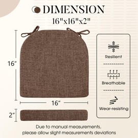 Basic Beyond Chair Cushions for Dining Chairs 4 Pack, Kitchen Chair Cushions with Ties and Non Slip Backing, 16 x 16 inches Chair Pads for Dining Chairs (Brown)