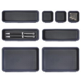 Drawer Organiser, 8 Pieces Drawer Organiser System, Desk Organiser Drawers for Kitchen, Bathroom, Bedroom, Dressing Table, Black