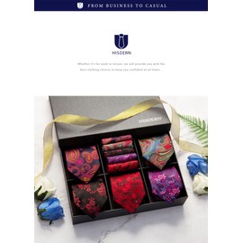 HISDERN TA5-01S Business Necktie, Square Set, 5 Pieces, Stylish, Gift Box Included, 17 Patterns, Job Hunting, Wedding, Father's Day, Gift, Set of 16