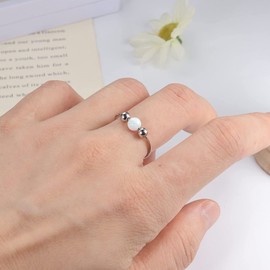 KALVICA 925 Sterling Silver Anxiety Ring for Women Girls Anti Anxiety Spinner Rings Beads Rotate Fidget Rings Adjustable