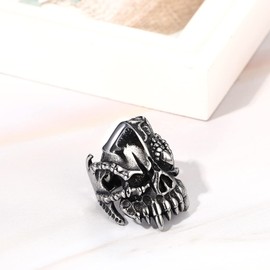 JewelryWe Men's Skull Ring Retro Eagle Claw Skull Punk Biker Stainless Steel Gothic Jewelry Rings Band (Size 11)